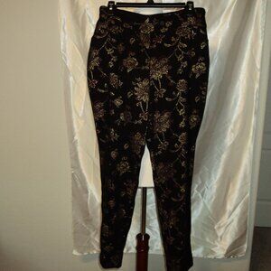 Black with Red/Gold Flower Pattern Pant  Stretch Waist